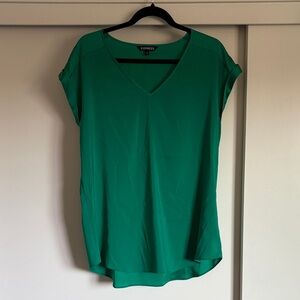 Express Women's Emerald V-Neck Blouse Satin Feel